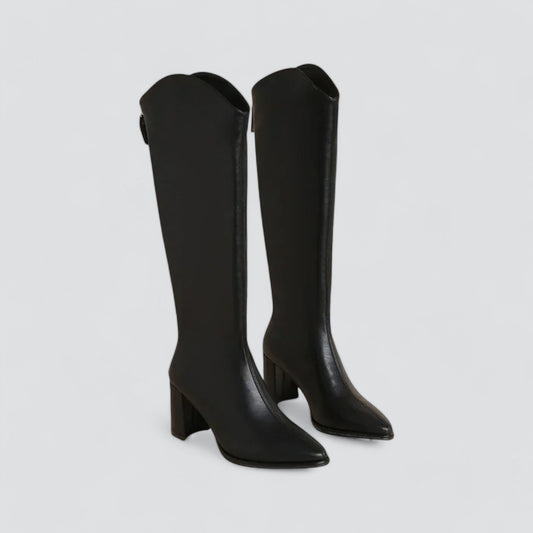 Women's Leather Knee High Boots | Block Heel