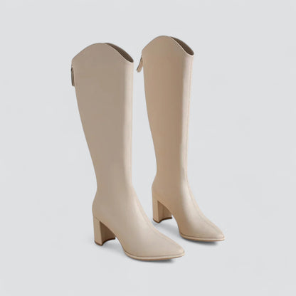 Women's Leather Knee High Boots | Block Heel